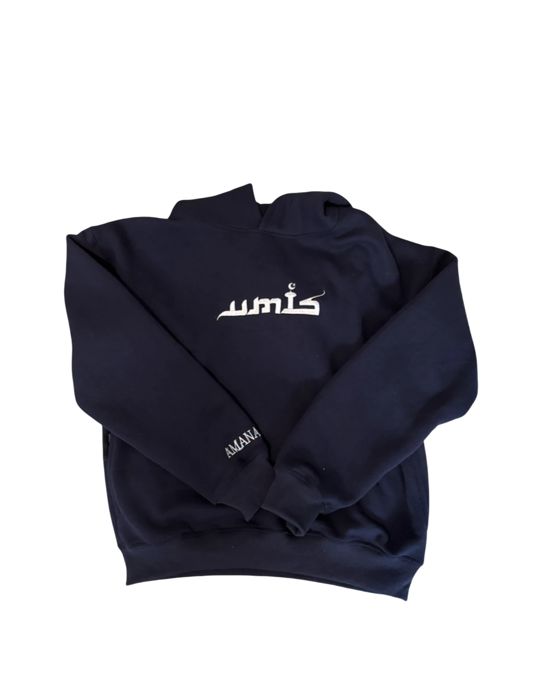 UMIS hoodie, front view, with embroidered UMIS logo on the chest